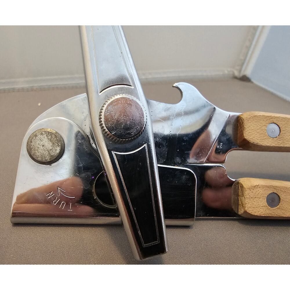 Vintage Swing-A-Way No. 9 Can Opener Bottle Wood Grips Manual 7-1/2” USA Away - Picture 8 of 10